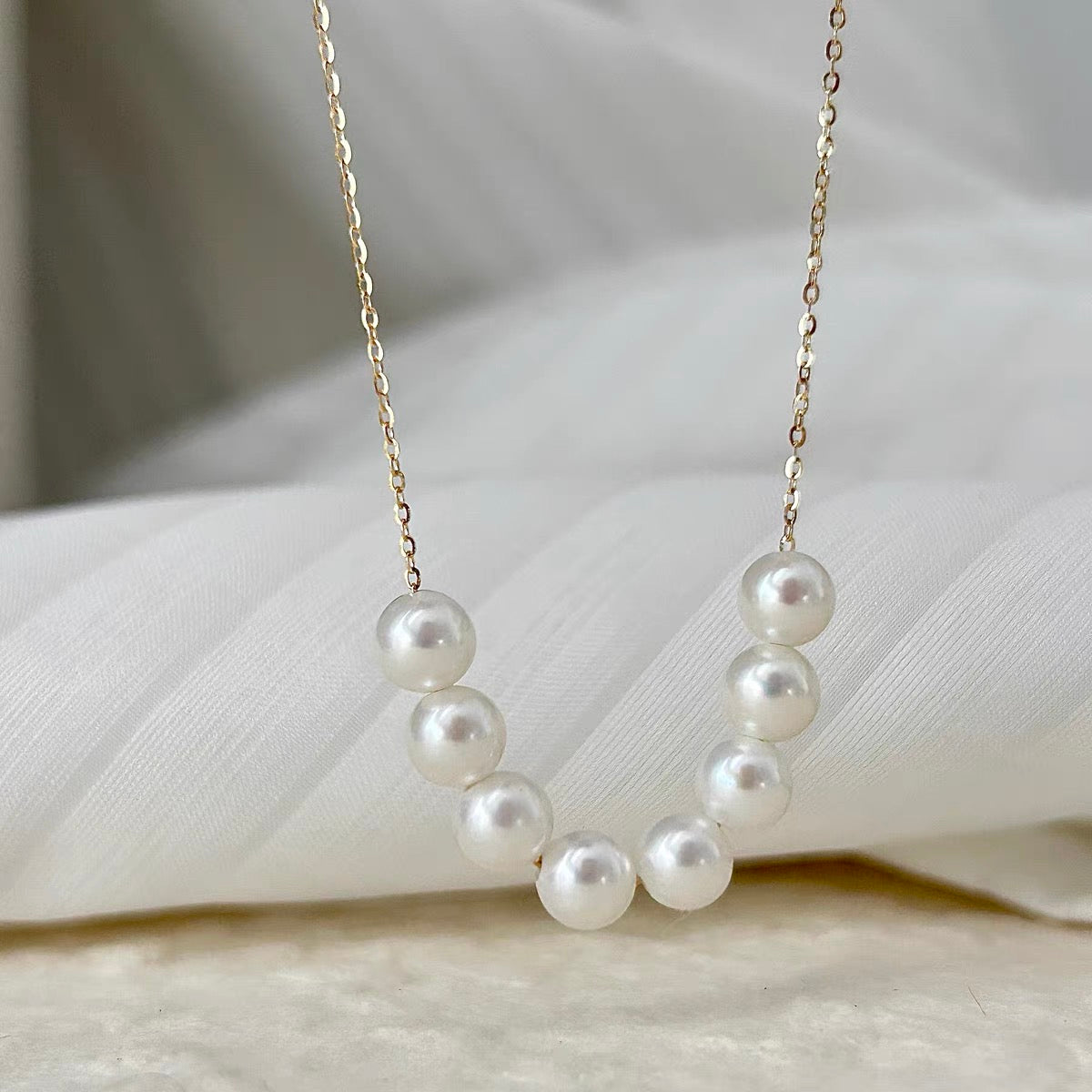 Freshwater Pearl Necklace – Sterling Silver, Minimalist Smile Curve Design