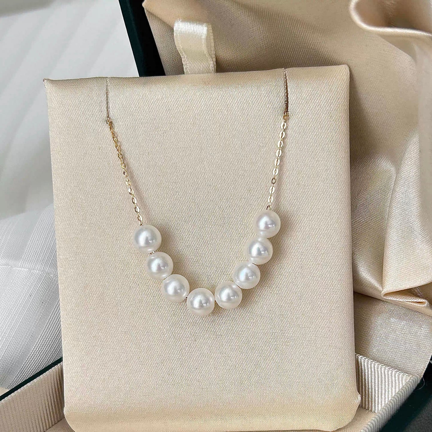 Freshwater Pearl Necklace – Sterling Silver, Minimalist Smile Curve Design