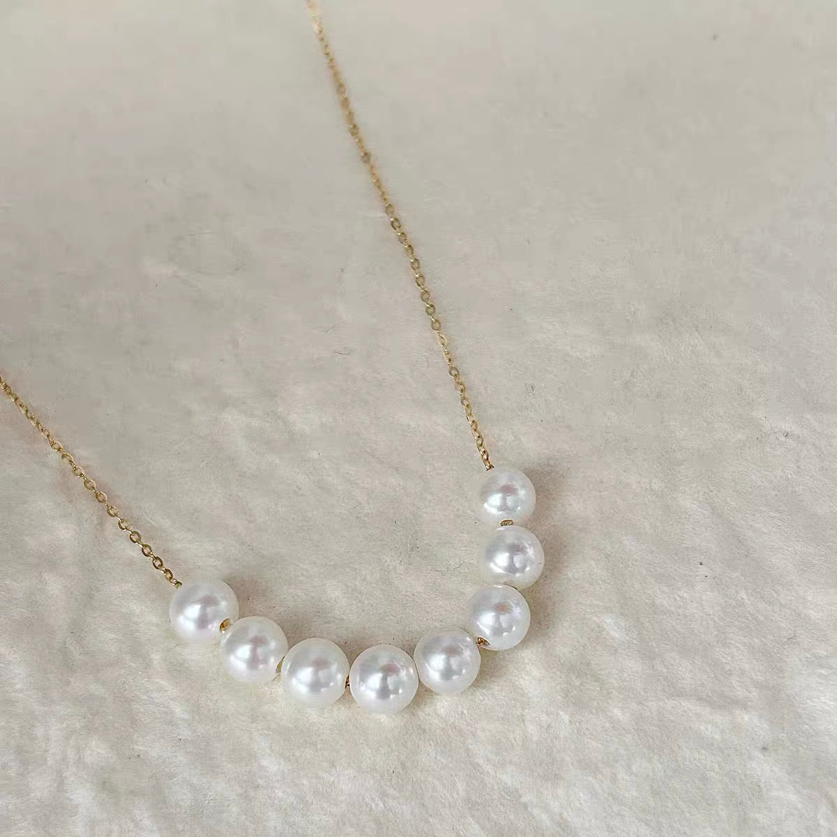 Freshwater Pearl Necklace – Sterling Silver, Minimalist Smile Curve Design