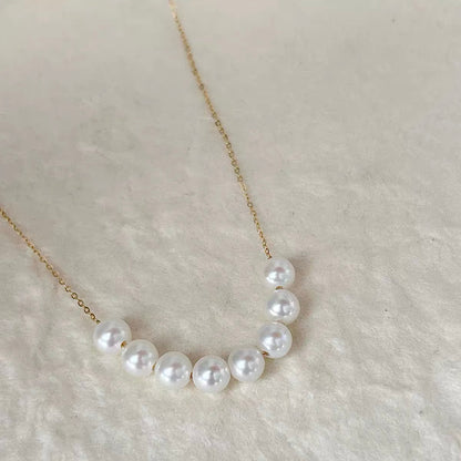 Freshwater Pearl Necklace – Sterling Silver, Minimalist Smile Curve Design