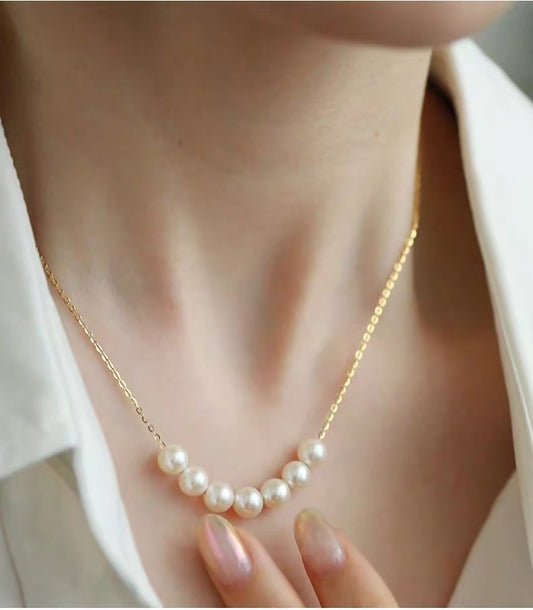 Freshwater Pearl Necklace – Sterling Silver, Minimalist Smile Curve Design