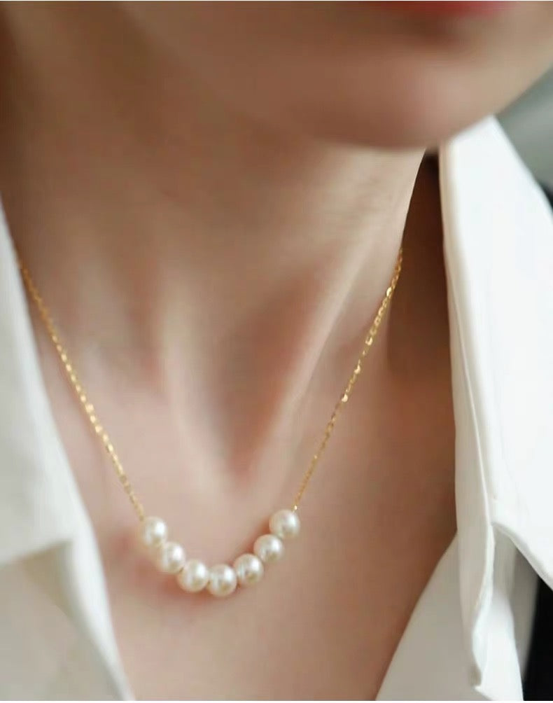 Freshwater Pearl Necklace – Sterling Silver, Minimalist Smile Curve Design