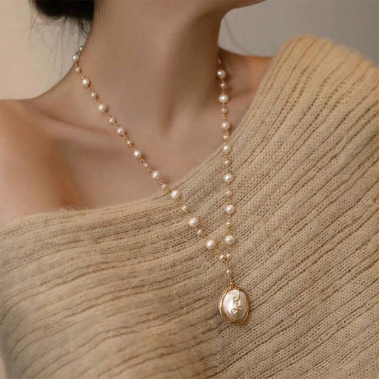 Handcrafted Baroque Pearl Long Necklace – Lightweight Luxury Sweater Chain for Women