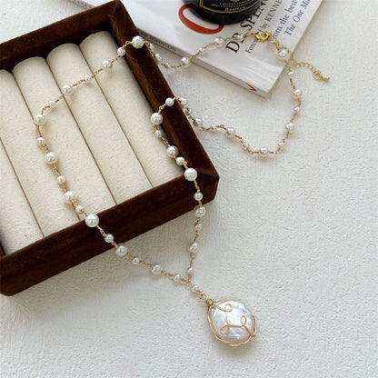 Handcrafted Baroque Pearl Long Necklace – Lightweight Luxury Sweater Chain for Women