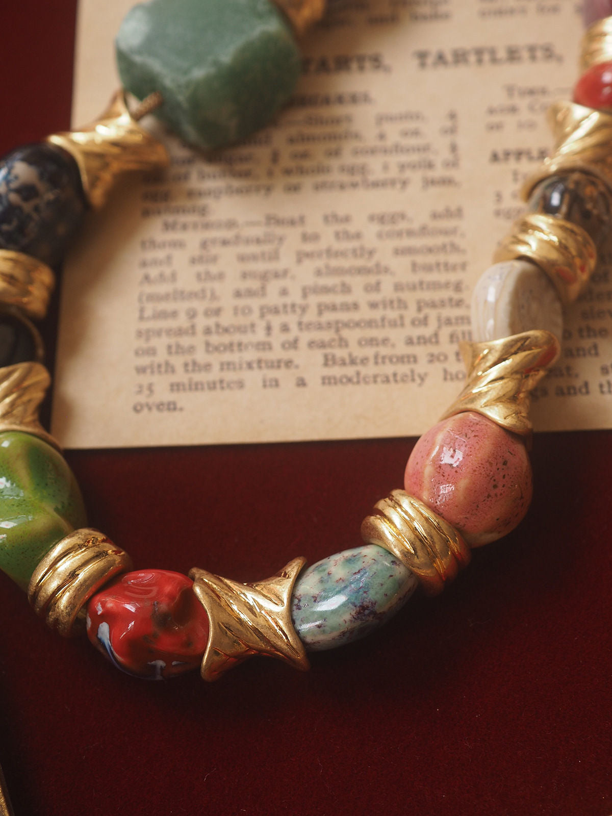 Vintage Ceramic Glass Bead Necklace – Multi-Color Gemstone Style, Retro Design