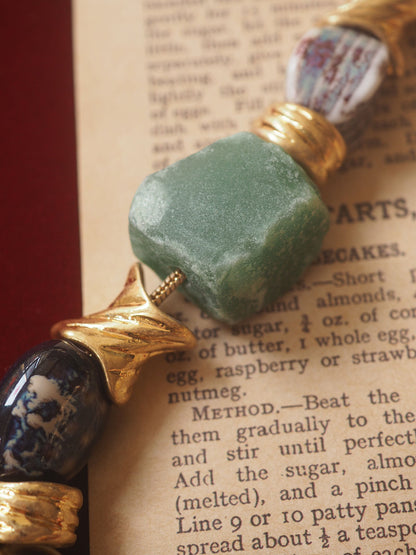 Vintage Ceramic Glass Bead Necklace – Multi-Color Gemstone Style, Retro Design
