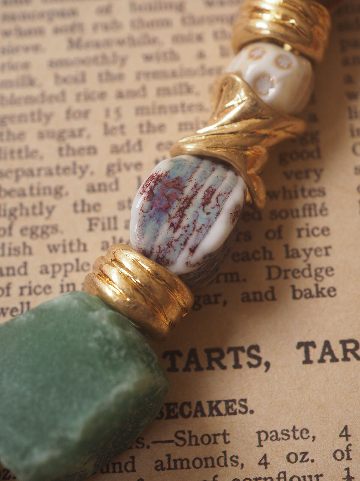 Vintage Ceramic Glass Bead Necklace – Multi-Color Gemstone Style, Retro Design