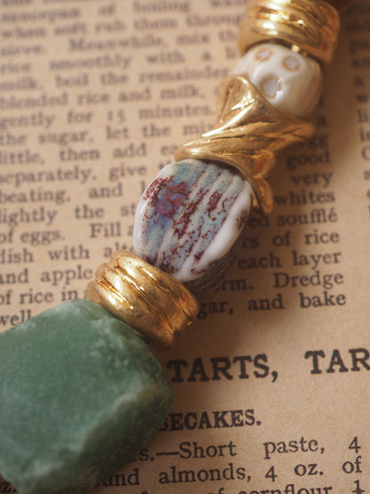 Vintage Ceramic Glass Bead Necklace – Multi-Color Gemstone Style, Retro Design