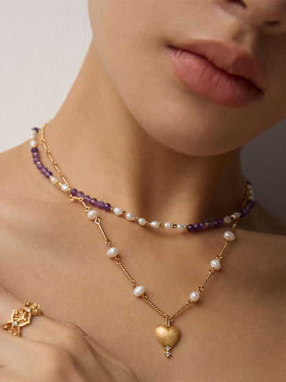 Minimalist Pearl & Matte Heart Pendant Necklace for Date/Gift