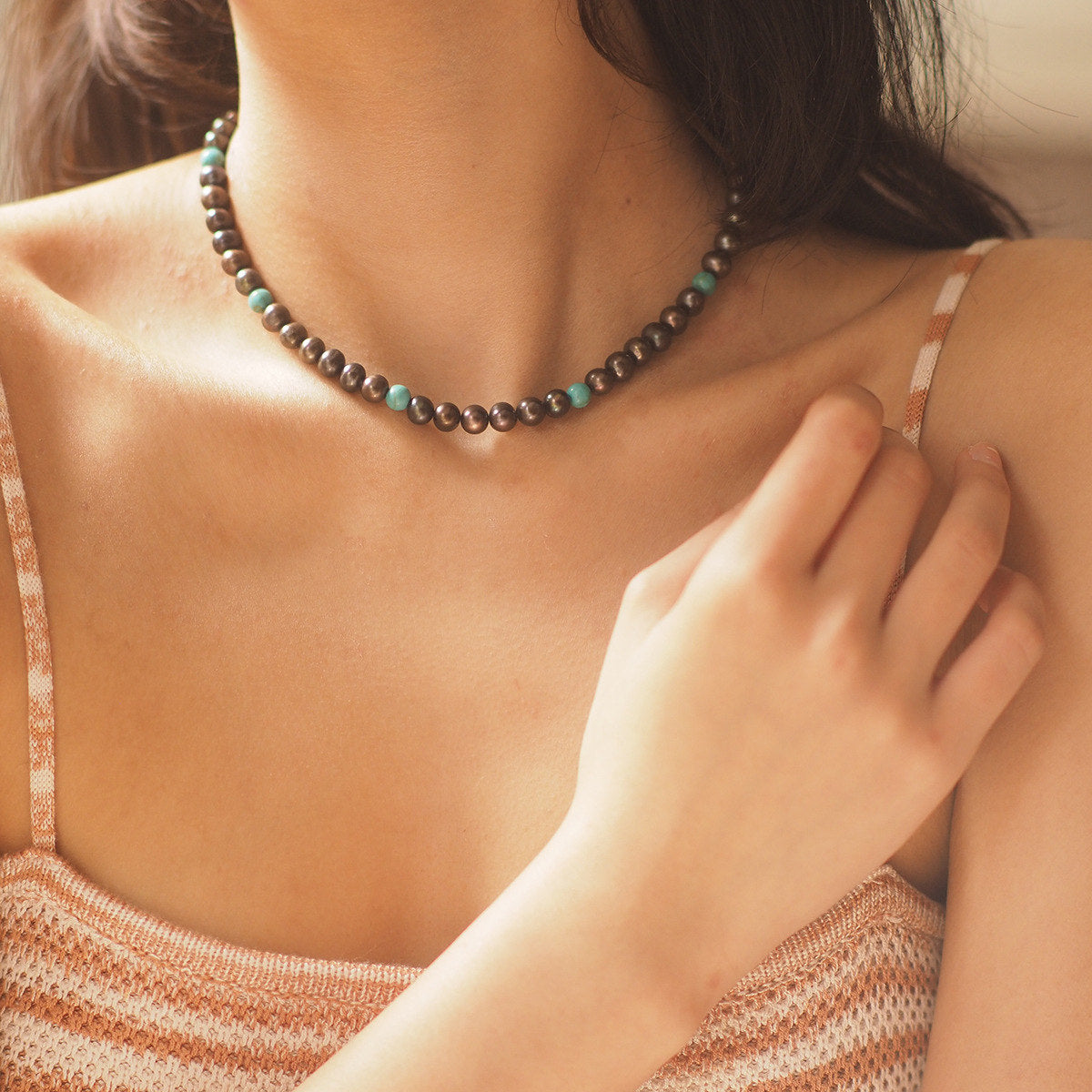 Vintage Choker with Natural Black Freshwater Pearls – Beaded Original Design