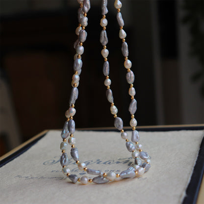 Gray / Purple Keshi Baroque Pearl Necklace for Women/Gift