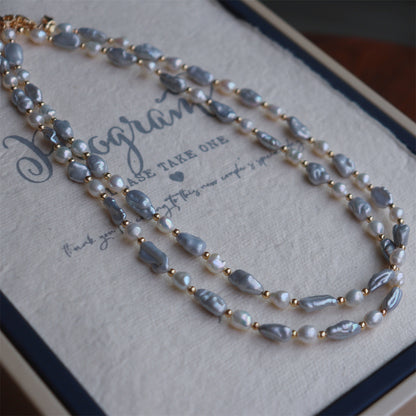 Gray / Purple Keshi Baroque Pearl Necklace for Women/Gift