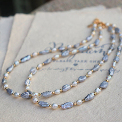 Gray / Purple Keshi Baroque Pearl Necklace for Women/Gift