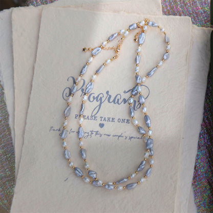 Gray / Purple Keshi Baroque Pearl Necklace for Women/Gift