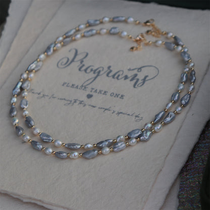 Gray / Purple Keshi Baroque Pearl Necklace for Women/Gift