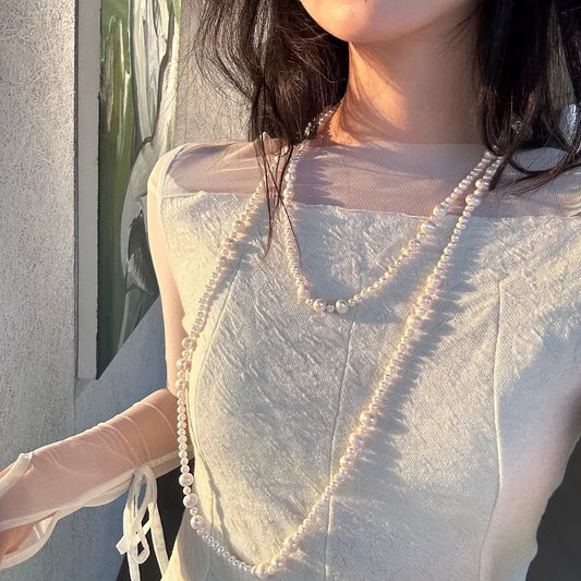 Long Freshwater Pearl Necklace – Layered Sweater Chain