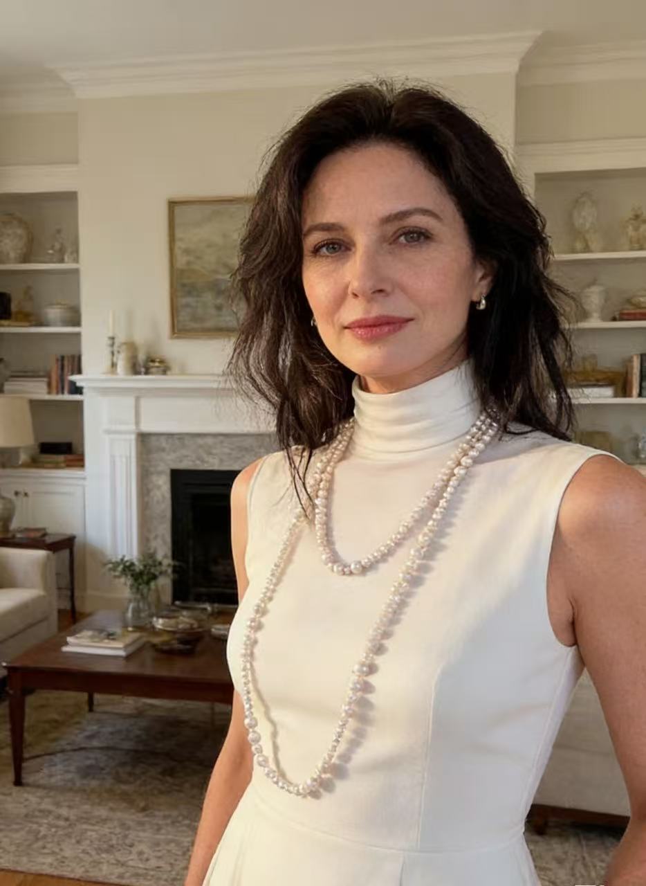 long layered pearl necklace for hign neck dress