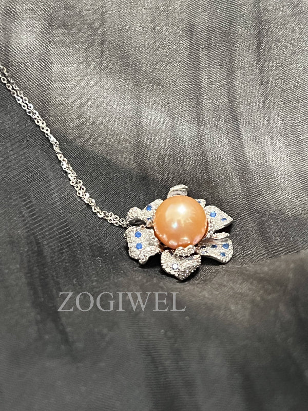 Freshwater Pink Pearl Necklace with flower design