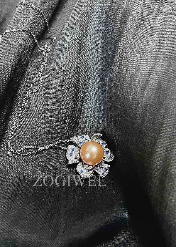 Freshwater Pink Pearl Necklace with flower design