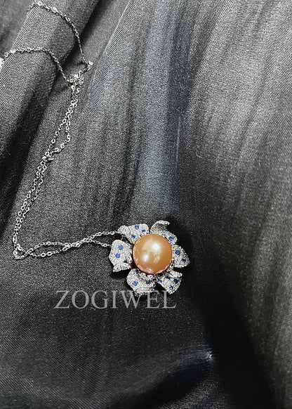 Freshwater Pink Pearl Necklace with flower design
