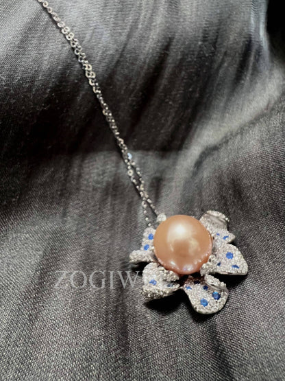 Freshwater Pink Pearl Necklace with flower design