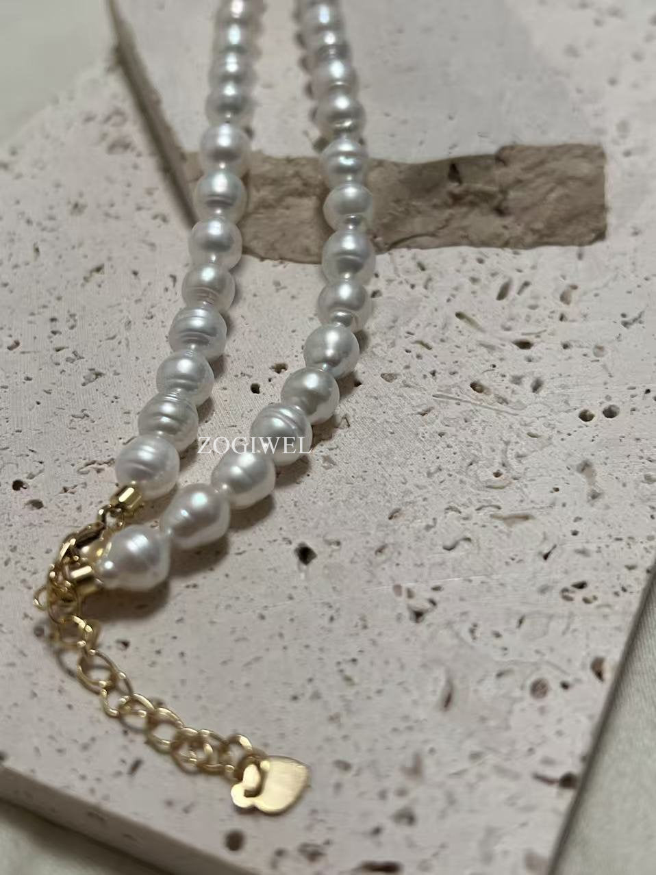 Freshwater Baroque Pearl Beaded Necklace with Gold Accents