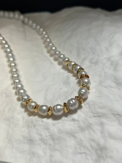 Freshwater Baroque Pearl Beaded Necklace with Gold Accents