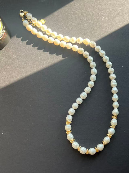 Freshwater Baroque Pearl Beaded Necklace with Gold Accents