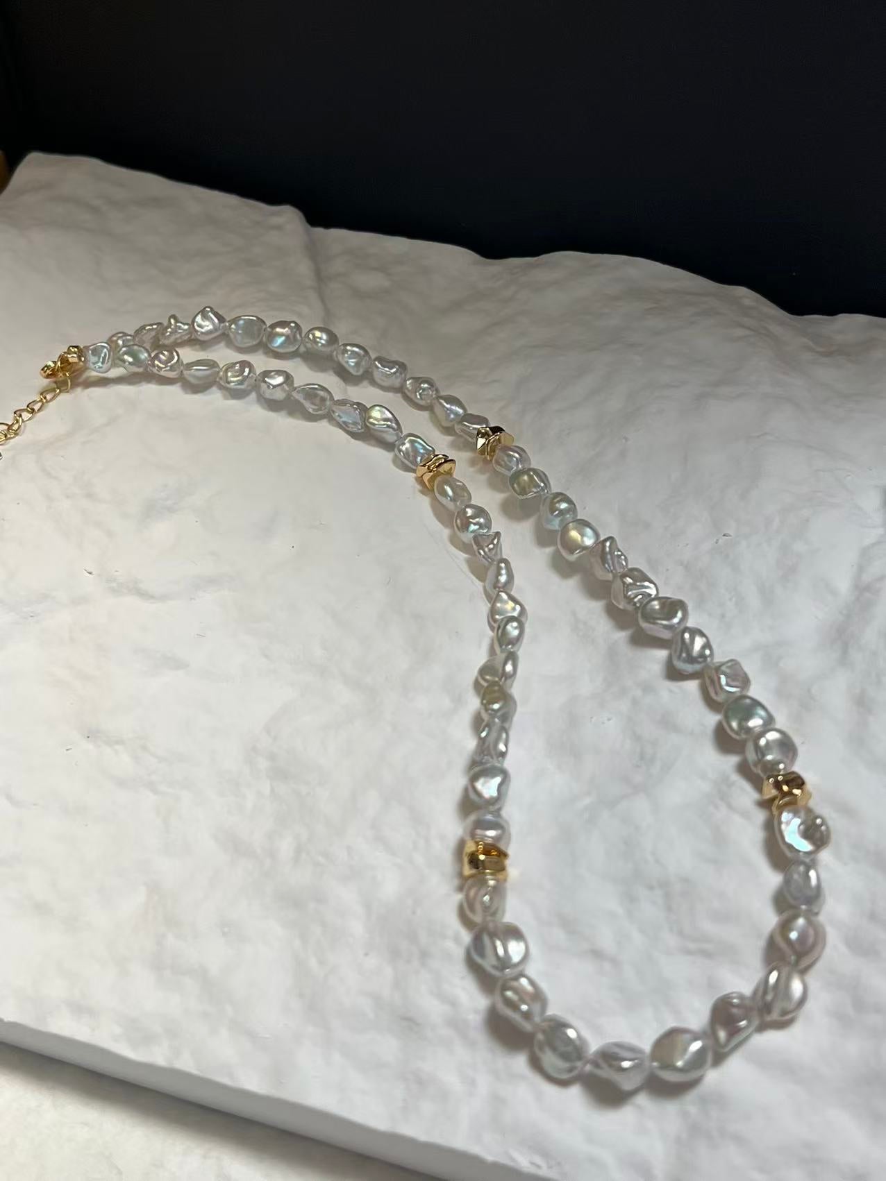 Keshi Pearl Necklace with Gold Accents
