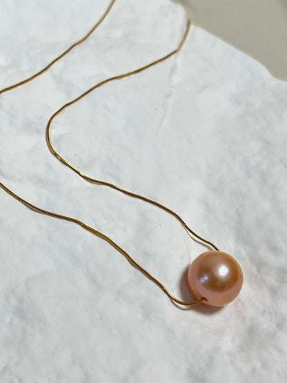 Freshwater Single Peach Pearl Necklace with Gold Accents