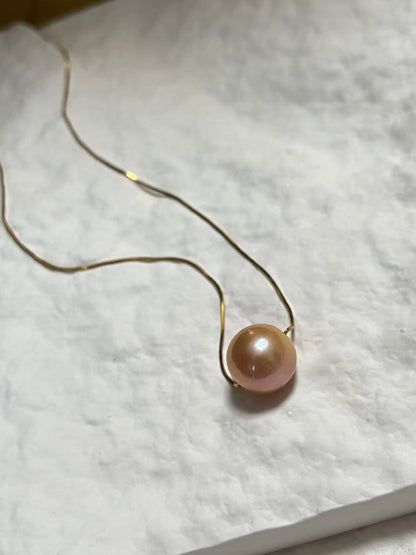 Freshwater Single Peach Pearl Necklace with Gold Accents
