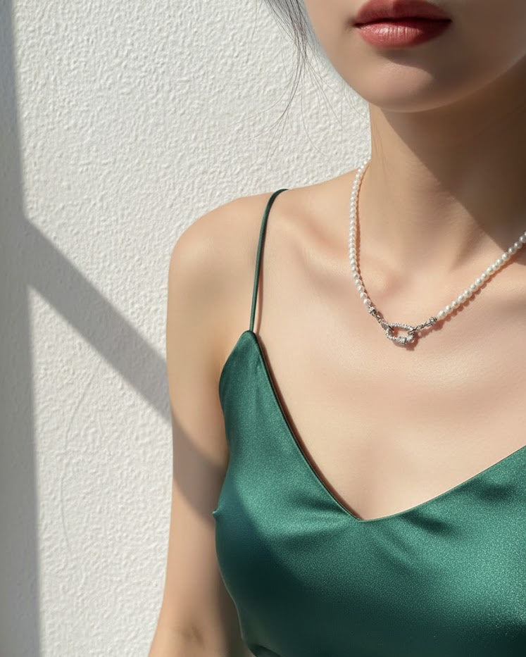 silver Freshwater Pearl Bead Necklace