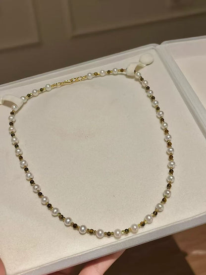 Elegant Freshwater Pearl & Tiger's Eye Bead Necklace