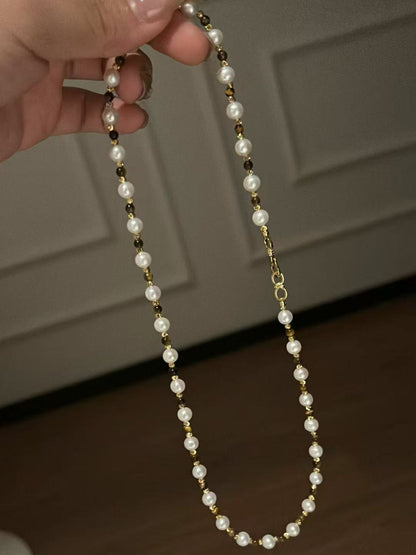 Elegant Freshwater Pearl & Tiger's Eye Bead Necklace
