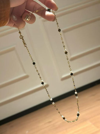 Freshwater Pearl & Tiger's Eye Bead Necklace with Gold Accent