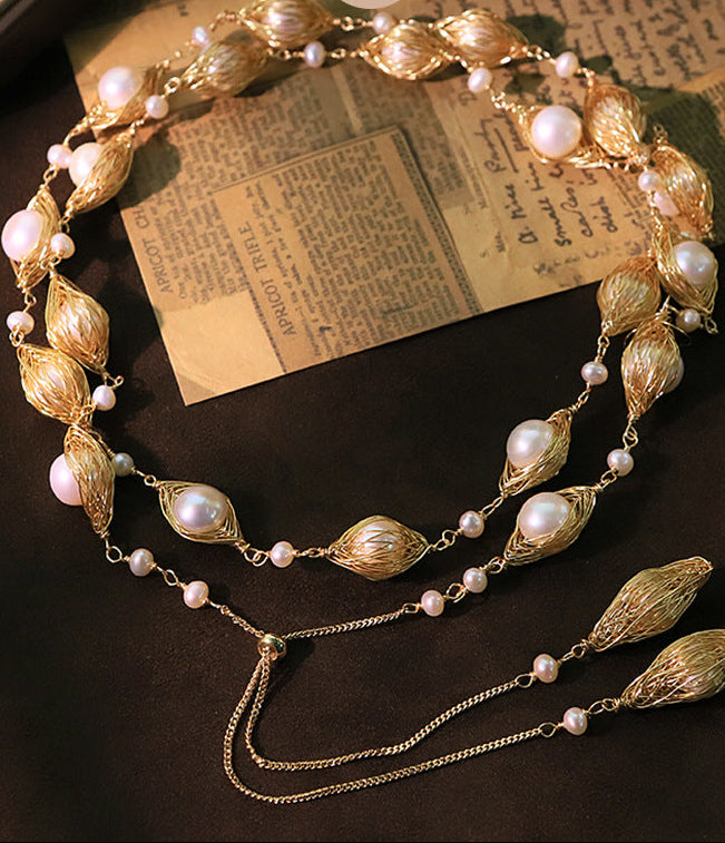 Natural Freshwater Pearl Wrap Sweater Chain Necklace