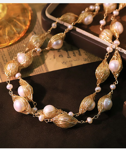 Natural Freshwater Pearl Wrap Sweater Chain Necklace