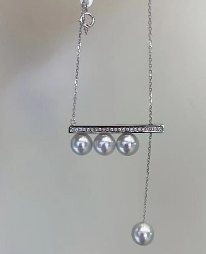 Adjustable Bar Balance Necklace - Freshwater Pearls