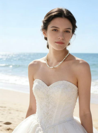 Freshwater Keshi Pearl Beaded Necklace with Gold Accents