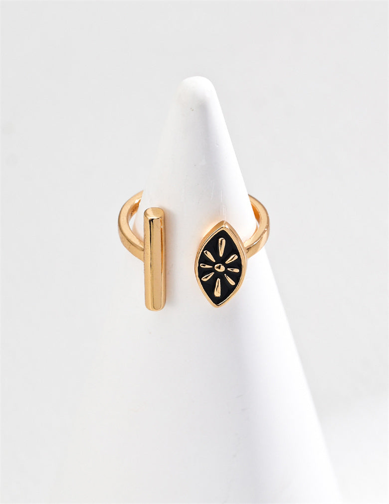 Verstellbarer Ring aus S925 Sterlingsilber mit schwarzer Emaille