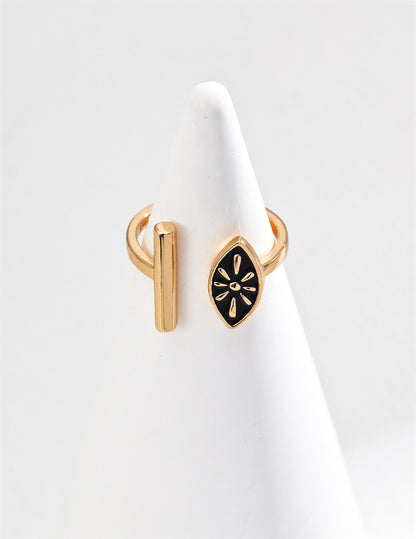 Verstellbarer Ring aus S925 Sterlingsilber mit schwarzer Emaille