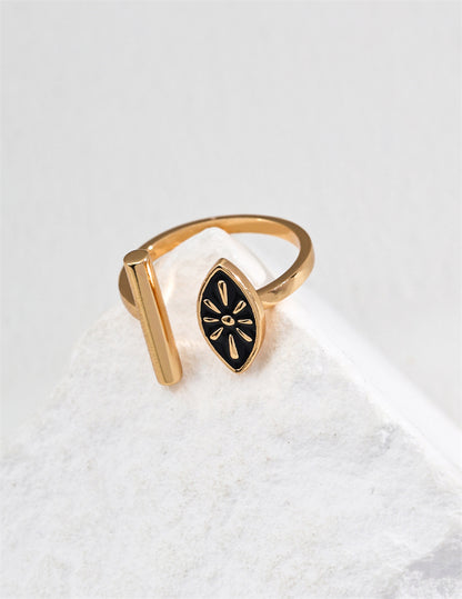 Verstellbarer Ring aus S925 Sterlingsilber mit schwarzer Emaille