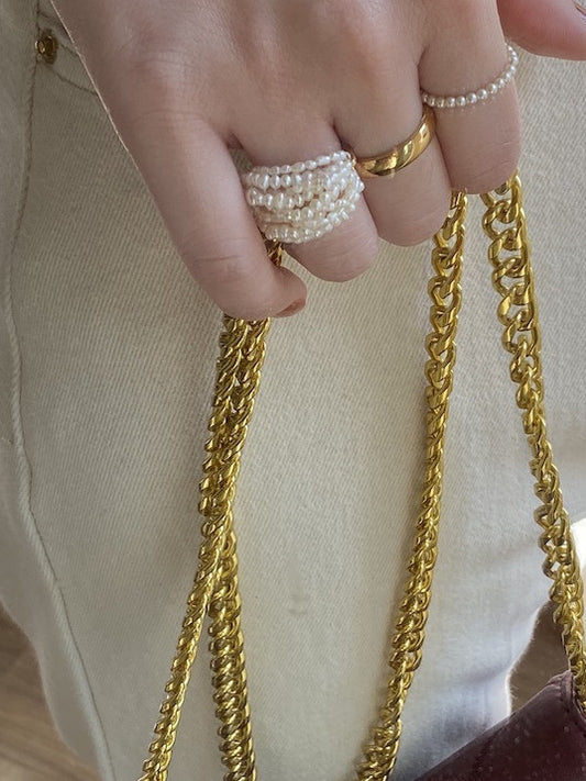 Handmade Multi-Layer Freshwater Pearl Ring with Gold Plating