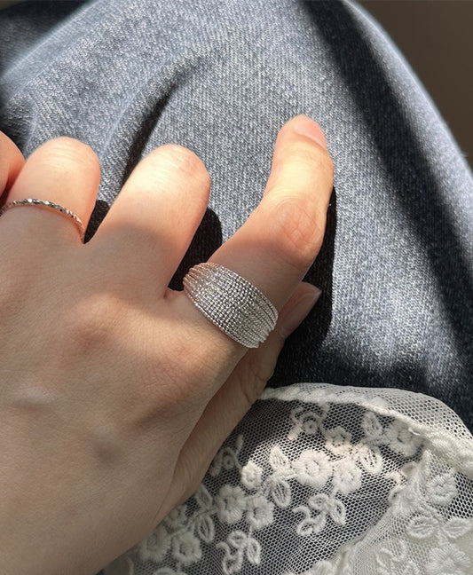 Adjustable Multi-Layer Starburst Textured Ring in Silver