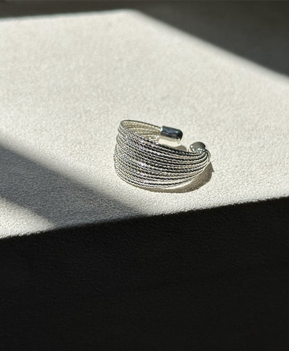 Adjustable Multi-Layer Starburst Textured Ring in Silver