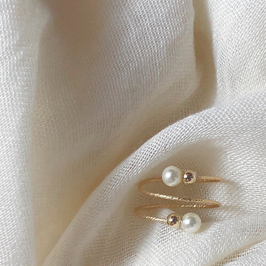 Handmade Wire-Wrapped Pearl Ring in Gold Filled