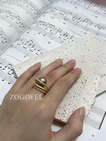 Purple Pearl Ring with Gold Accents