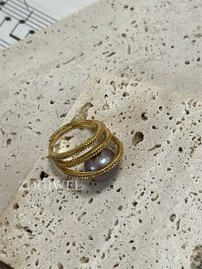 Purple Pearl Ring with Gold Accents