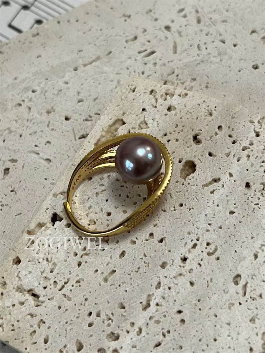 Purple Pearl Ring with Gold Accents