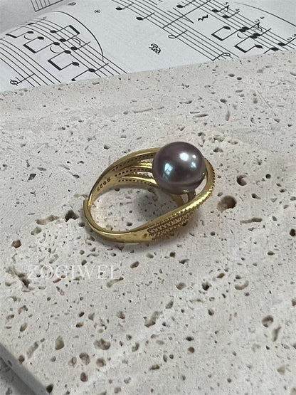 Purple Pearl Ring with Gold Accents
